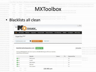 MXToolbox
• Blacklists all clean
LOG-MD.com
 