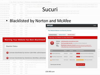 Sucuri
• Blacklisted by Norton and McAfee
LOG-MD.com
 