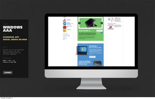 Project

FACEBOOK
COMPETITION
APP BUILDER
Tags

FACEBOOK APP
WHITE LABEL SOLUTION


Brief

A tool that allows our
client to launch Facebook
different types of
competitions on their
Facebook profiles.


Technology
HTML/CSS/JS
Bing maps, Viddler, Youtube API
Custom CMS
Cloud hosting with Pagodabox
 