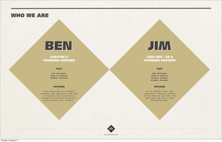 WHAT WE DO



                                                  STATIC / WEB
                                                   Websites & micro-sites
                                                    Bespoke applications
                                                          Branding
                                                       E-commerce/D2C




             SOCIAL
             Bespoke social applications
                Social media branding
                   Facebook experts
             Social strategy development


                                                     MOBILE
                                                        Mobile sites
                                                    Bespoke applications
                                                     Responsive styling




                               info@newblack.me
 