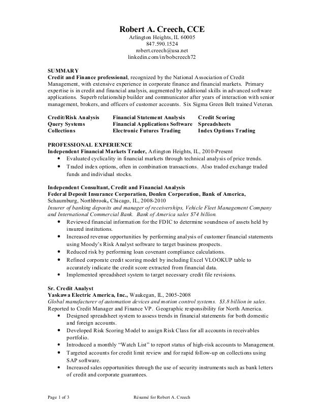 Option trader resume