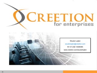 Wouter Luijten [email_address] M +31 (0)6 14408385 www.creetion.com/wouterluijten 