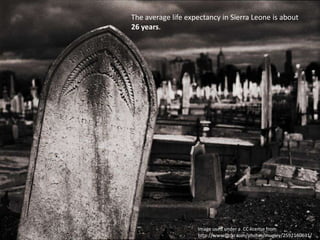 The average life expectancy in Sierra Leone is about 26 years.Image used under a  CC license from http://www.flickr.com/photos/mugley/2592160631/ 