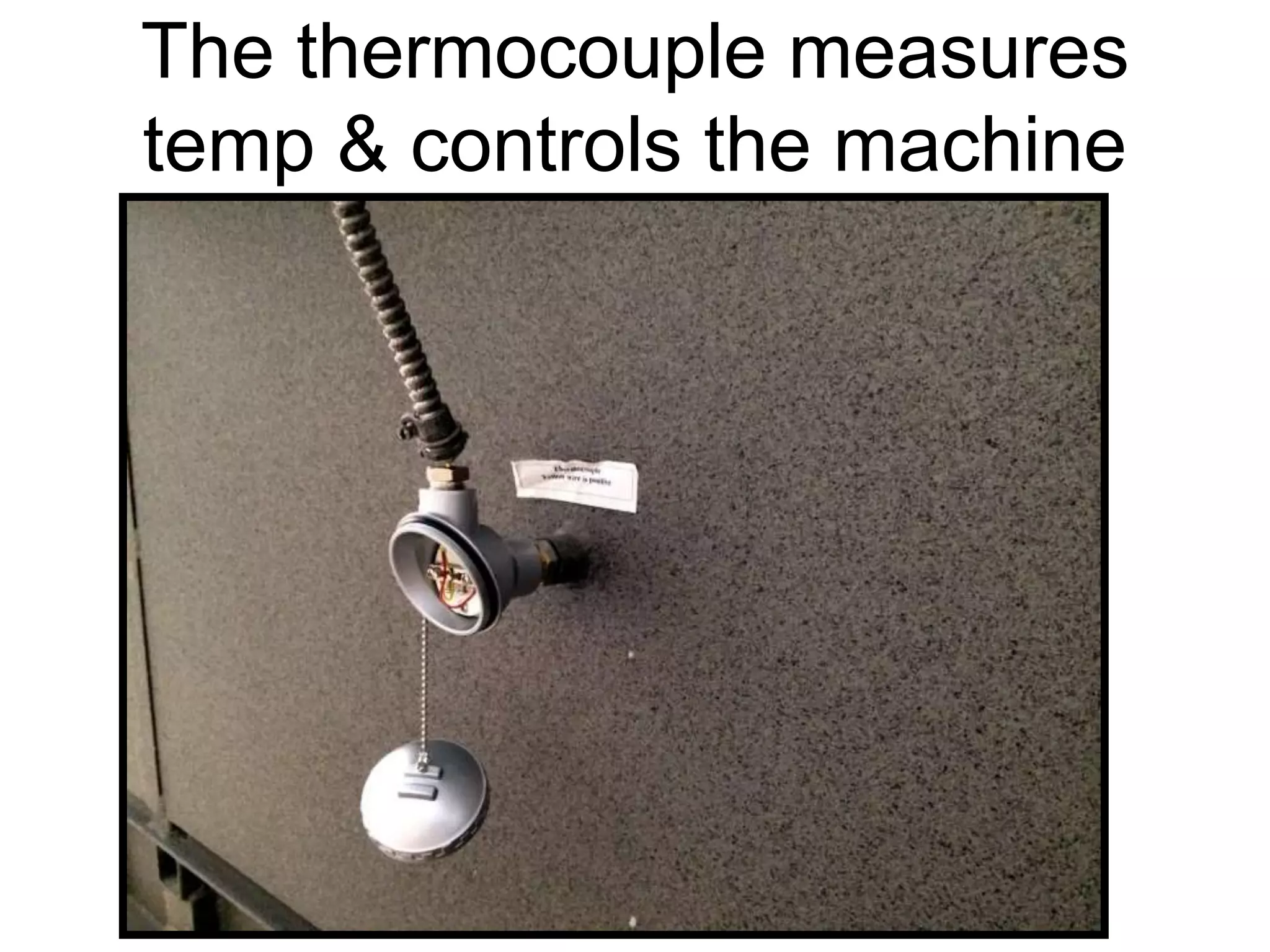 The thermocouple measures
temp & controls the machine
 