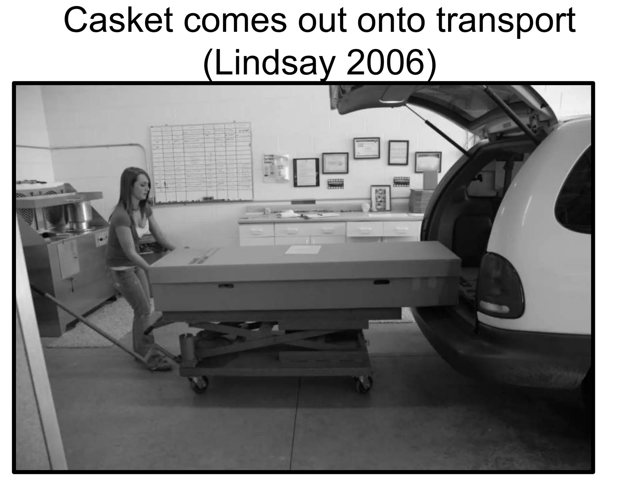 Casket comes out onto transport
(Lindsay 2006)
 