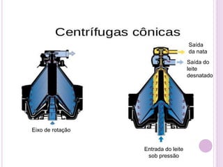 Eixo de rotação
Saída do
leite
desnatado
Entrada do leite
sob pressão
Saída
da nata
 