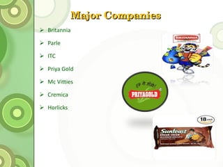 Major Companies  Britannia  Parle ITC Priya Gold Mc Vitties Cremica Horlicks 