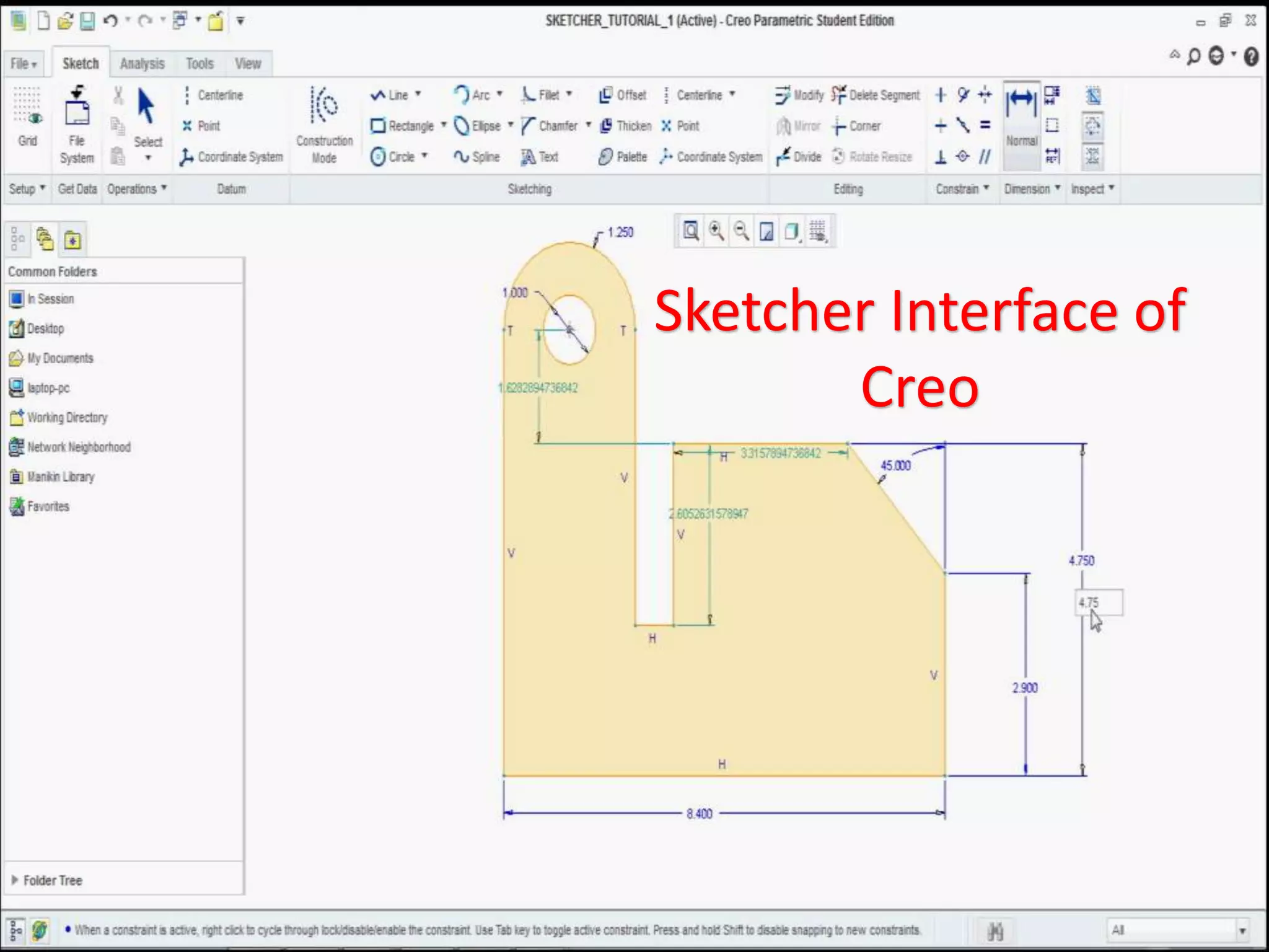 Sketcher Interface of
Creo
 