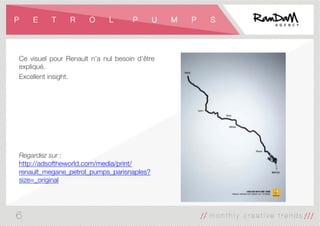 P E T R O L P U M P S
Ce visuel pour Renault n’a nul besoin d’être
expliqué.
Excellent insight.







Regardez sur :
http://adsoftheworld.com/media/print/
renault_megane_petrol_pumps_parisnaples?
size=_original
6
 