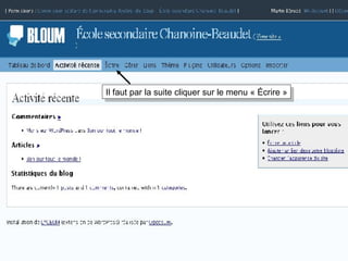 Il faut par la suite cliquer sur le menu « Écrire » 