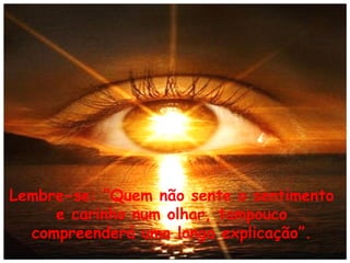 Lembre-se: “Quem não sente o sentimento
e carinho num olhar, tampouco
compreenderá uma longa explicação”.

 