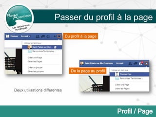 Du profil à la page
De la page au profil
Passer du profil à la page
Deux utilisations différentes
 