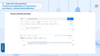 122
Copyright - Tout droit réservé - OFPPT
2. Créer des microservices
Création d’une application en microservices
avec Node js : Exemple (Authentification)
Test de la méthode auth/login:
 