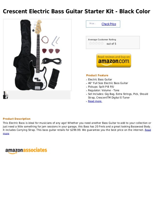 Crescent electric bass guitar starter kit black color