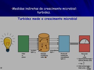 •Medidas indiretas de crescimento microbial:
                 turbidez.

    Turbidez mede o crescimento microbial
 