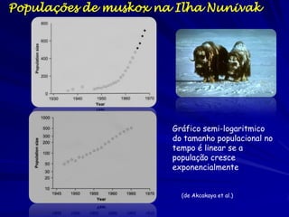 A taxa intrínseca de
aumento
Computação de ra se baseia em R0 e T a
seguir:
ra = logeR0/T
Claramente, a taxa intrínseca de aumento
natural depende da taxa reprodutiva
bruta e o tempo de geração:
– Valores grandes de R0 e valores pequenos de
T resultam em crescimento rápido da
população

79

 