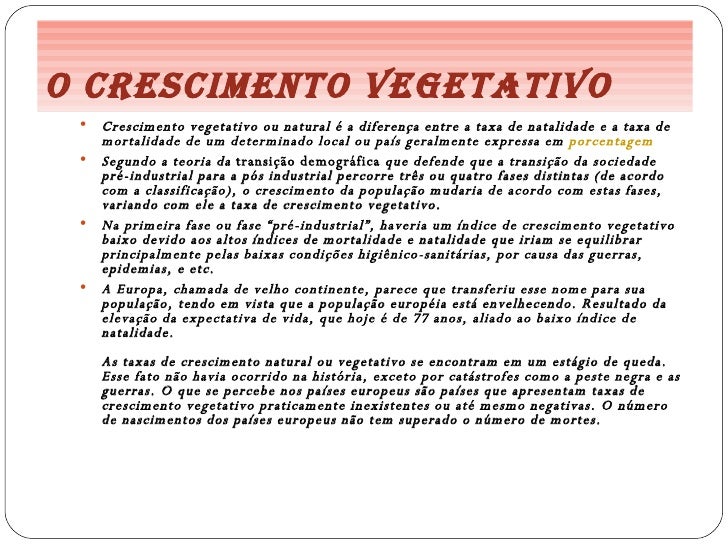 Entende Se Por Crescimento Vegetativo Ou Natural A