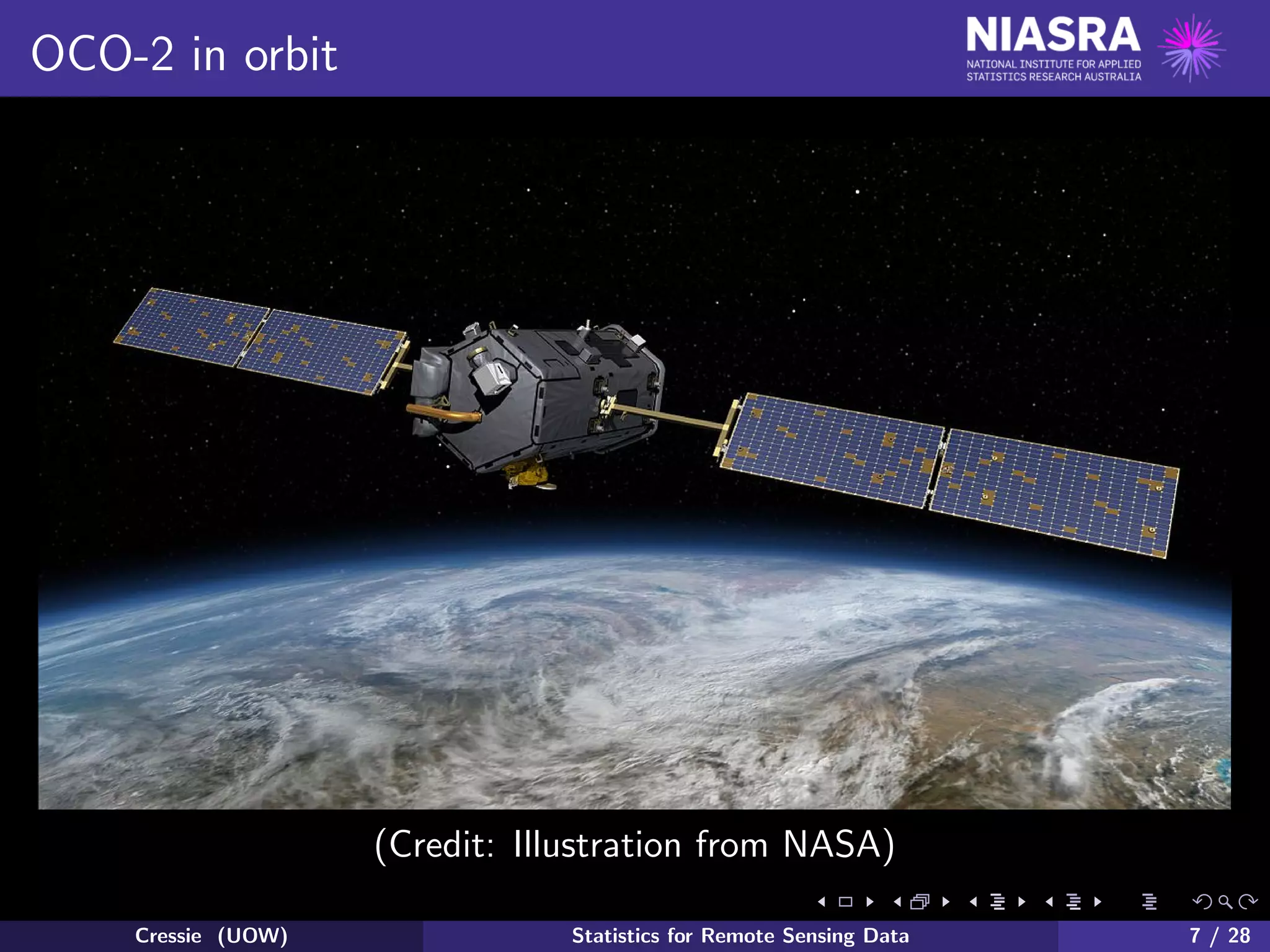 OCO-2 in orbit
(Credit: Illustration from NASA)
Cressie (UOW) Statistics for Remote Sensing Data 7 / 28
 