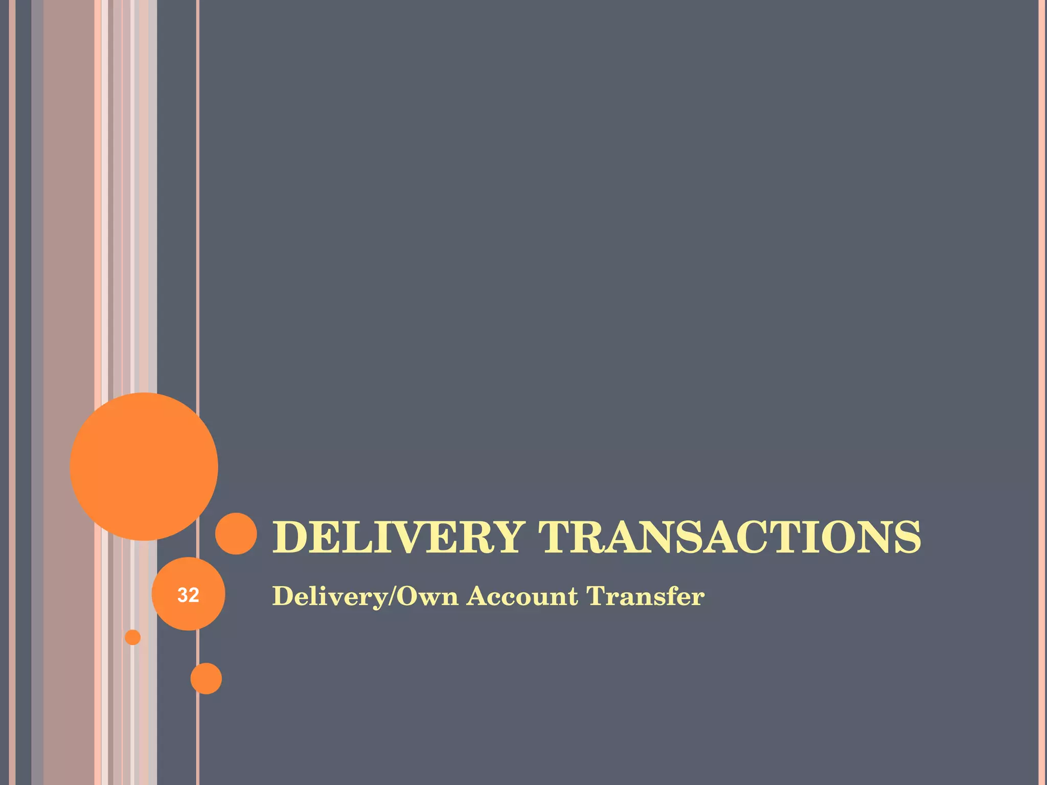 DELIVERY TRANSACTIONS Delivery/Own Account Transfer 