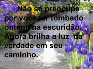 Não se preocupe
por você ter tombado
ontem, na escuridão.
Agora brilha a luz da
verdade em seu
caminho.
 
