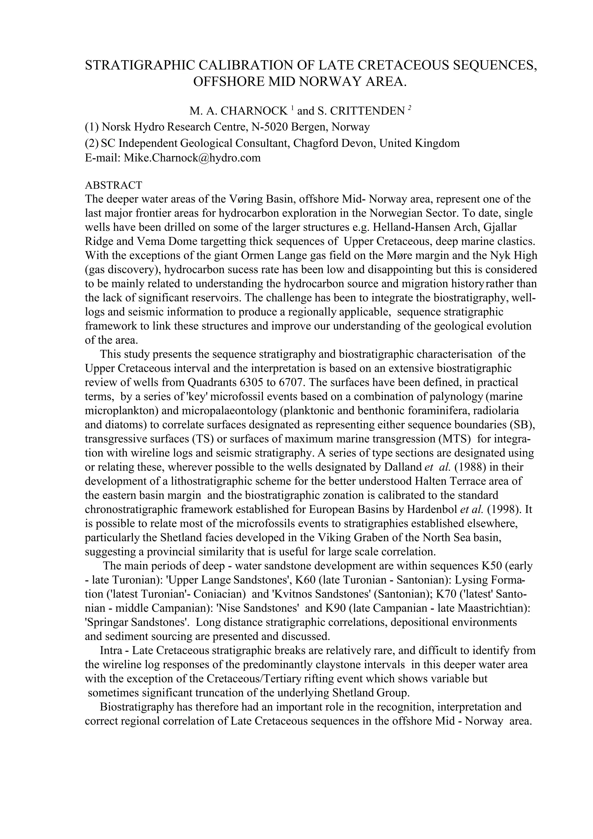 Cret seq strat_mid_Norway_London_Sept_2002 Charnock and Crittenden | PDF