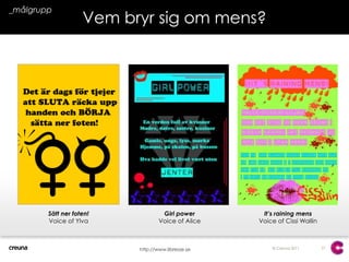 21_målgruppVem bryr sig om mens?Sätt ner foten!Voice of YlvaGirl powerVoice of AliceIt’s raining mensVoice of Cissi Wallinhttp://www.libresse.se