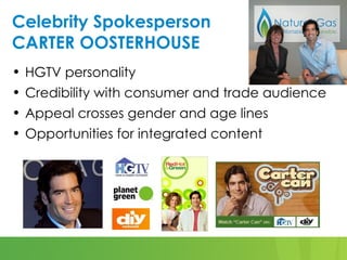 Celebrity Spokesperson
CARTER OOSTERHOUSE
• HGTV personality
• Credibility with consumer and trade audience
• Appeal crosses gender and age lines
• Opportunities for integrated content
 