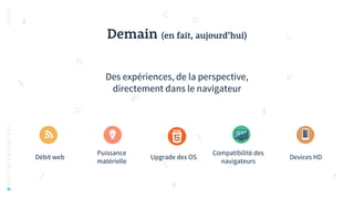 Des expériences, de la perspective,
directement dans le navigateur
Débit web
Puissance
matérielle
Upgrade des OS
Compatibilité des
navigateurs
Devices HD
#DIGITALBREAKFAST
Demain (en fait, aujourd’hui)
 