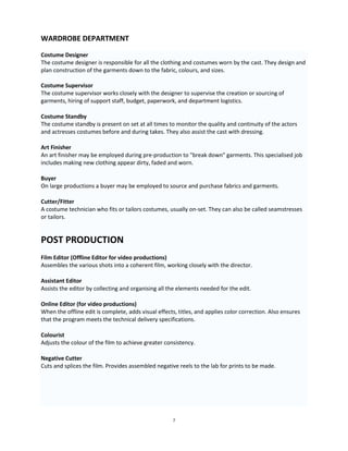 Film & TV Production Roles and Departments | PDF