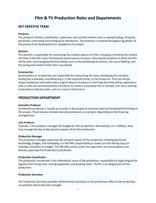 Film Tv Production Roles And Departments