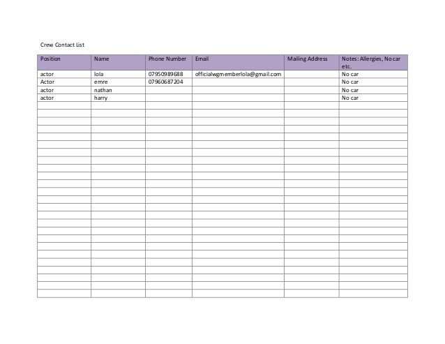 crew list template crew contact list crew list template crew contact list