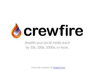 Amplify  your  social  media  reach
by  10x,  100x,  1000x,  or  more.
From  the  creators  of
 SimpleCrew
 