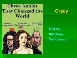 Cracy
Literacy
Numeracy
Technicracy
 