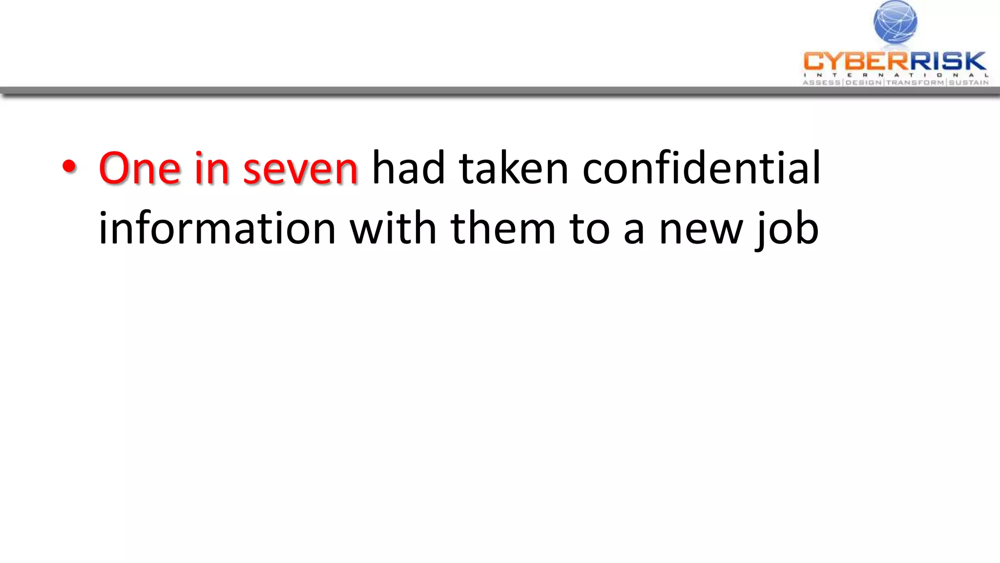 • One in seven had taken confidential
information with them to a new job
 