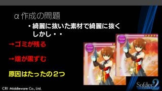 α作成の問題
・綺麗に抜いた素材で綺麗に抜く
しかし・・
→ゴミが残る
→端が黒ずむ
原因はたったの２つ
 