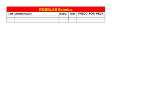 ITEM COR/MUTAÇÃO MASC. FÊM. PREÇO POR PEÇA
ROSELAS Eximius
 