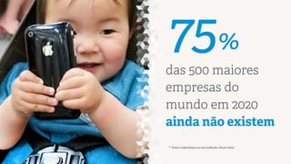 75%

das 500 maiores
empresas do
mundo em 2020
ainda não existem
** Fonte: Capitalismo na encruzilhada, Stuart Hart

 