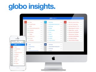 Exemplo: Globo Insights, dashboard de
trends para os editores. Em nossa ideia,
queríamos trazer trends do Facebook, mas
descobrimos que o Facebook não permitia
acessar esse tipo de dado. Então abortamos e
criamos a função Timehop, que trazia aquilo
que bombou há 1 ano atrás, e essa foi uma
das features mais elogiadas pelos editores.
Detalhe: os editores começaram a usar a
ferramenta logo após a entrega do Hack Day.
globo insights.
 