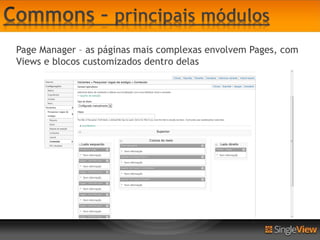 Page Manager – as páginas mais complexas envolvem Pages, com
Views e blocos customizados dentro delas
 