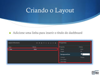 Criando o Layout


S Adicione uma linha para inserir o título do dashboard
 