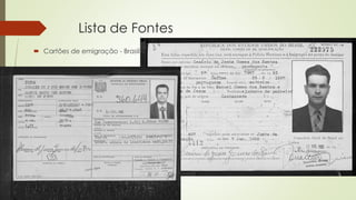Lista de Fontes
 Cartões de emigração - Brasil
 