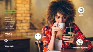 Wi-Fi
GPS
Sensores inerciais
Detentora da
tecnologia de
localização indoor
mais precisa do
mercado global
segundo IEEE,
ACM e Microsoft.
Sem beacons
ou bluetooth.
 
