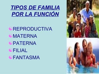 TIPOS DE FAMILIA POR LA FUNCIÓN REPRODUCTIVA MATERNA PATERNA FILIAL FANTASMA 