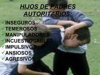 HIJOS DE PADRES AUTORITARIOS: INSEGUROS TEMEROSOS MANIPULADORES INCUESTIONABLES IMPULSIVOS ANSIOSOS AGRESIVOS 