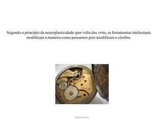 SeiZo Soares
Segundo o princípio da neuroplasticidade (por volta dos 1950), as ferramentas intelectuais
modificam a maneira como pensamos pois modificam o cérebro.
 