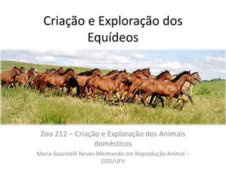 Criação e Exploração dos
Equídeos
Zoo 212 – Criação e Exploração dos Animais
domésticos
Maria Gazzinelli Neves-Mestranda em Reprodução Animal –
DZO/UFV
 