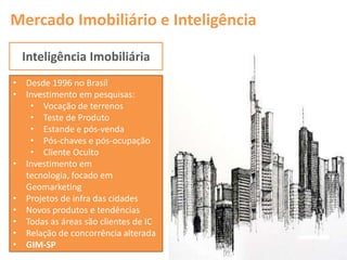 Mercado Imobiliário e Inteligência

  Inteligência Imobiliária
• Desde 1996 no Brasil
• Investimento em pesquisas:
   • Vo...