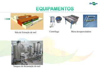Sala de Extração de mel       Centrífuga   Mesa desoperculadora




Tanques de decantação do mel
 