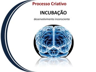 Processo Criativo
    INCUBAÇÃO
desenvolvimento inconsciente
 
