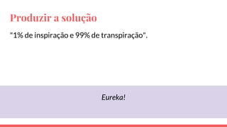 Produzir a solução
"1% de inspiração e 99% de transpiração".
Eureka!
 